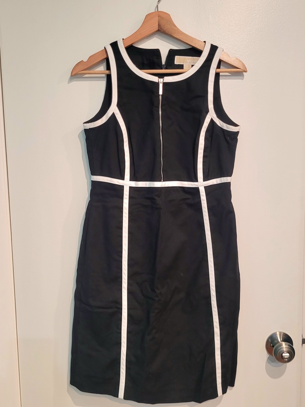 Michael Kors Black Midi Dress with White Trim